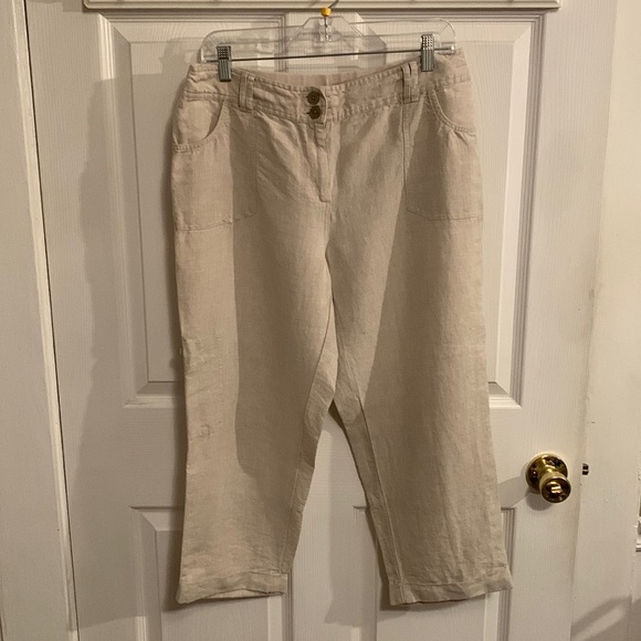 Linen Natural Rolled Hem Crops - Picture 1 of 14